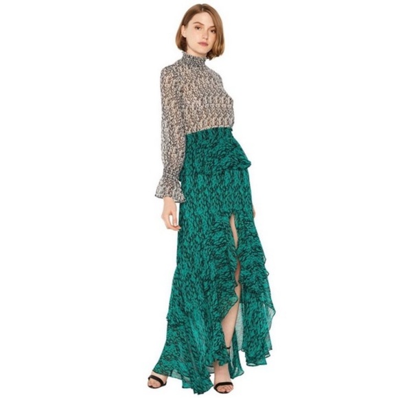 MISA LOS ANGELES Giana Black White Print Long Sleeve Sheer Smock Neck Top S - Picture 3 of 14